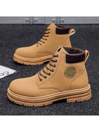 بطانة معطف، بوت رجالي عالي الكاحل مع رباط، رؤوس مدورة، بوت كارجو مضادة للانزلاق، بوت قتالية صحراوية للخارج، بوت جلدية دراجات نارية، تتناسب مع البنطلون الجينز