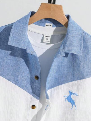 قميص أكمام قصيرة للفتى المراهق، شكل جذاب بتلوين بلوك ياقة، مناسب للذهاب للجامعة والمدرسة والارتداء اليومي العادي والرياضة في فصلي الربيع والصيف