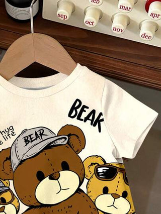 SHEIN تي شيرت أولادي كاجوال بياقة مستديرة فضفاض بأكمام قصيرة، مناسب للصيف