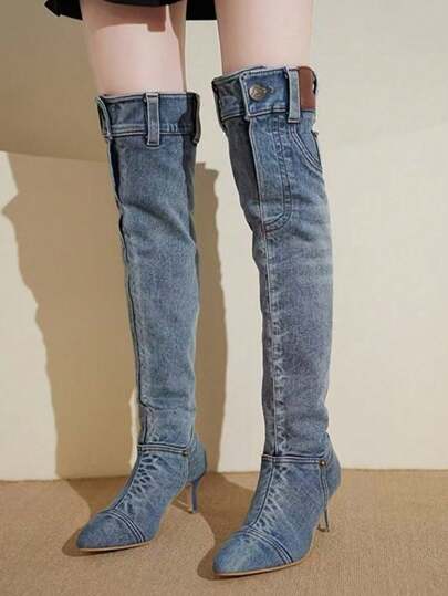 بوت نسائي ذو كعب رفيع وبراميل كبيرة وخصائص متنوعة، تصميم عملي وأنيق، مناسب للسيدات