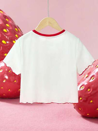 تيشيرتات بناتي Strawberry Shortcake X بلوزة كاجوال قصيرة الأكمام للفتيات ذوات العقد العشرينيات (التوين) بطباعة فتاة الزنجبيل والفراولة التي تمثل أسلوب الفترة، مناسبة للربيع والصيف