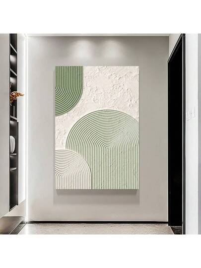 قطعة واحدة من فن تصويري بسيط يتميز بالأخضر والأبيض والذهبي، مناسبة لجدار أخضر. هذه اللوحة الكنفس الخضراء تعرض طباعة فنية تجريدية مسطحة، مثالية لمعرض غرفة النوم، بدون إطار
