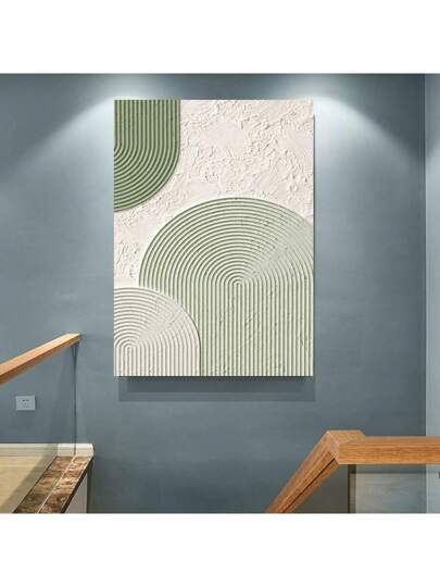 قطعة واحدة من فن تصويري بسيط يتميز بالأخضر والأبيض والذهبي، مناسبة لجدار أخضر. هذه اللوحة الكنفس الخضراء تعرض طباعة فنية تجريدية مسطحة، مثالية لمعرض غرفة النوم، بدون إطار