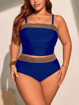Swim Lushoire 2 قطعة مجموعة بكريب توب مرقع من النسيج المحبوك للمرأة ذات المقاس الكبير وسروال سباحة ثلاثي مرقع بخصر عالي، طراز بسيط للعطلات والاستخدام اليومي