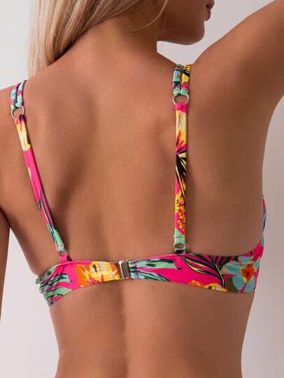 Swim Lushoire بكيني نسائي كلاسيكي بطبعات زهرية للشاطئ، حمالة جديدة للصدر مع دعامة وإكسسوارات معدنية