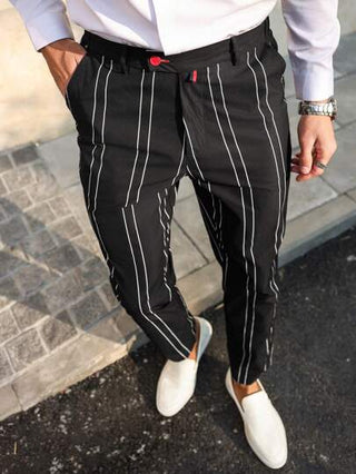 Manfinity Bizformal بنطلون بدلة رجالي أنيق كاجوال بأزرار أمامية وجيوب ذو تصميم بسيط مخطط