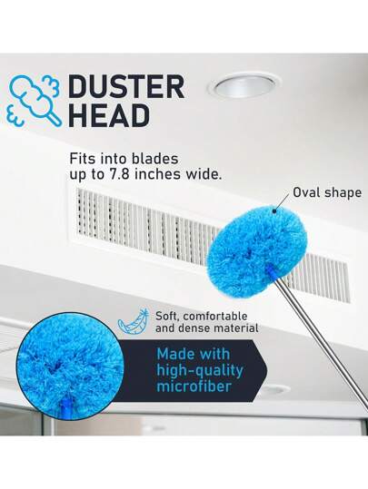فرشاة تنظيف المراوح السقفية متناهية الدقة بمقبض طويل 12 قدم - قفل الأتربة، قابلة لإعادة الاستخدام، قابلة للغسل في الغسالة، فرشاة تنظيف سهلة الاستخدام - فرشاة قابلة للفك للتنظيف السهل، مثالية للاستخدام المنزلي والرحلات الترفيهية