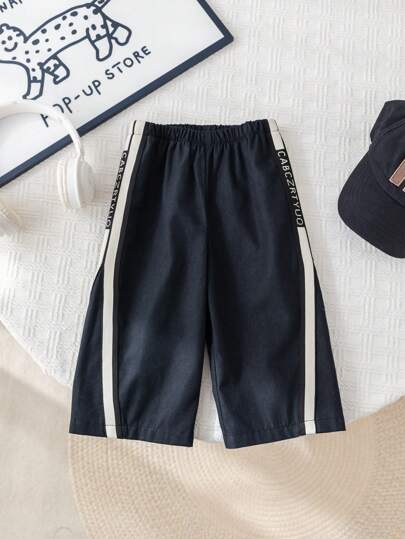 SHEIN بنطلون طويل للأطفال الصبية والبنات الرضع بخصر مزود بسحاب متراخي، أسلوب كوريا، مناسب للربيع والصيف، للارتداء في المنزل أو خارجه