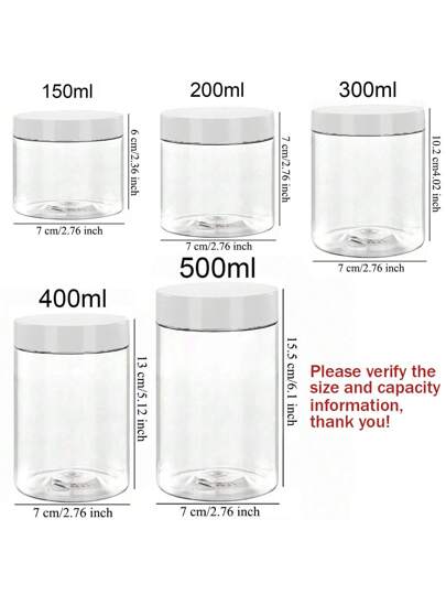 6 قطع من زجاجات التخزين البلاستيكية بقطر 7 سم مع أغطية بيضاء، أوعية الطلاء، حاويات الكريم والقناع، زجاجات كريم العيون ومرطب الوجه، زجاجات عينة شفافة من البولي إيثيلين، تغليف مستحضرات التجميل