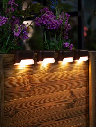 4 أجزاء/8 أجزاء من مصابيح سلم LED على الطاقة الشمسية ، أضواء ممر الحديقة الخارجية ، أضواء ديكور حمام السباحة ، أضواء سلم شمسية مقاومة للماء ، مصابيح سور خارجية بمستشعر حركة للفناء والشرفة والسلالم والسور والمدخل - ضوء دافئ