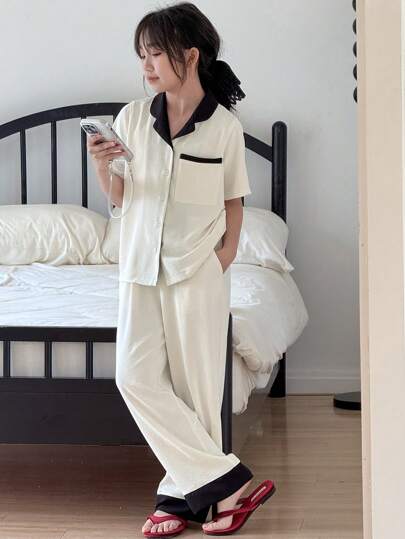 بيجاما DAZY مجموعة بيجاما بأكمام قصيرة وبنطال طويل بطبعة نمر، طقم بناطيل وقمصان للفتيات المراهقات للخريف