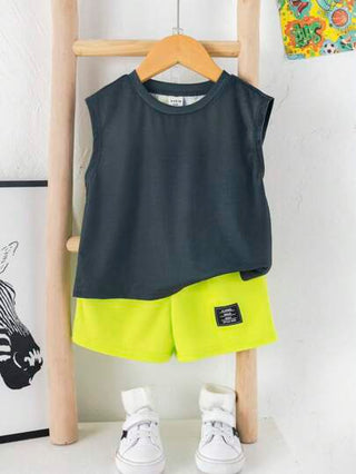 مجموعة ملابس علوية بفتحة رقبة مستديرة وكتف ساقط مطبوع بطباعة الحيوانات الكرتونية للأطفال، وشورت بخصر مطاطي، مناسب للرياضة والكاجوال والخارجي للربيع/الصيف 2 قطعة