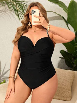 Swim Lushoire زي سباحة قطعة واحدة للمرأة بحجم كبير, لون أحادي مع كأس قابض صلب ودعامات سلكية ، بتصميم موناكيني كاجوال مناسب للعطلات الصيفية