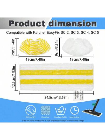 3 قطع من وسادات البخار قابلة لإعادة الاستخدام والغسل في الغسالة، مناسبة لمكانس Karcher SC2 و SC3 و SC4 و SC5