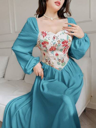 Modelyn فستان بأكمام طويلة بنمط بسيط على الطراز العربي للنساء