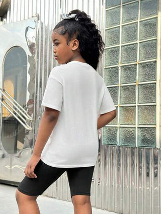 girls-sets بنطلون وتي شيرت فضفاض مطبوع بطباعة سيارة بأسلوب الشارع المريح للبنات في مرحلة المراهقة (مجموعة 2 قطعة)