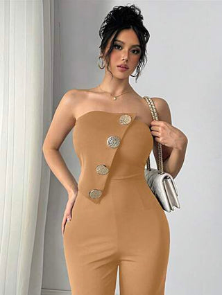 Privé زي متكامل أنيق بتصميم أزرار باللون الأحادي للنساء