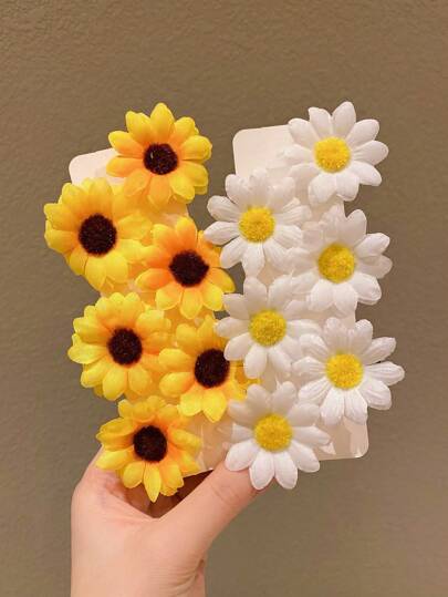 6/ 12 قطعة /مجموعة مشابك شعر بتصميم زهرة دوار شمس ملونة للفتيات