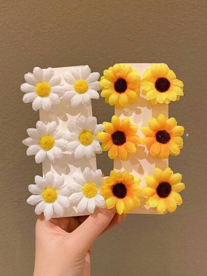 6/ 12 قطعة /مجموعة مشابك شعر بتصميم زهرة دوار شمس ملونة للفتيات