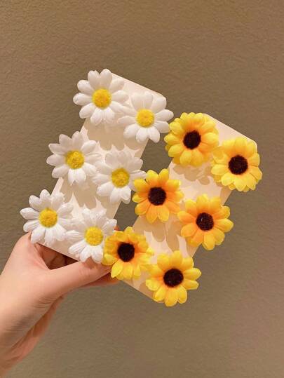 6/ 12 قطعة /مجموعة مشابك شعر بتصميم زهرة دوار شمس ملونة للفتيات