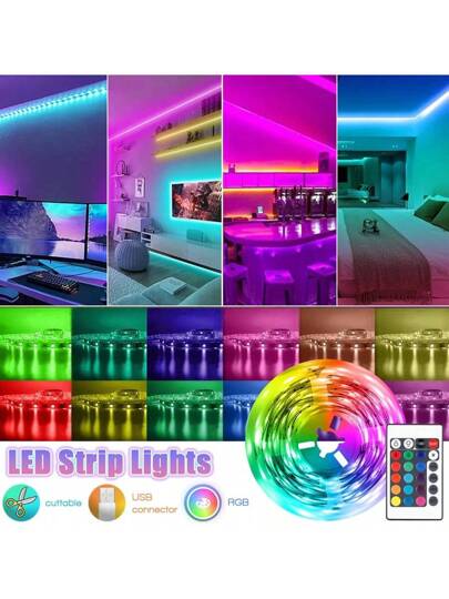20م/15م/10م/5م/3م/2م/1م شريط إضاءة LED RGB، متغير الألوان، بريموت كنترول، إضاءة ديكورية لغرفة الألعاب والداخلية وغرفة النوم والممر والحديقة الخلفية ، إصدار شريط LED بريموت كنترول