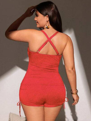 Swim Basics مجموعة بكيني مزودة بحمالات رباط معدل مناسب للمرأة ذات الحجم الكبير، باللون الأحمر، متميز للارتداء اليومي والشاطئ