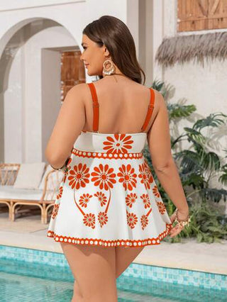 SHEIN Swim Curve طقم بحر بقطعتين لقياسات كبيرة، ملابس علوية بصورة جرافيك ملوّن بطراز مبسّط مناسب للاستعمال اليومي وللشاطئ