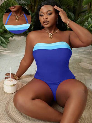 SHEIN Slayr CURVE رداء نسائي بتصميم تانكيني وردي اللون للسيدات البدينات، من طقم ملابس السباحة عالية المرونة للشاطئ والعطلات