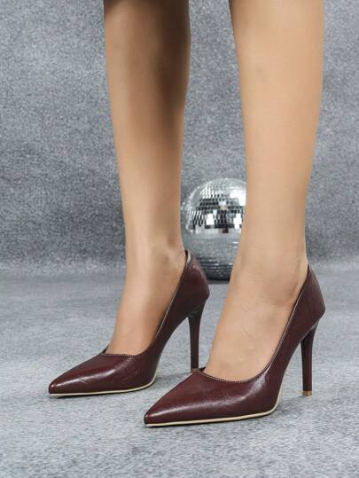 أحذية كعب عالي سهلة الارتداء بشكل أنيق بأصبع مدبب، من جلد صناعي بلون أحمر ، للارتداء في المكتب والخارج