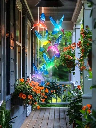 4 أنواع من أجراس الرياح الضوئية بتصاميم طائر الُعثاب/فراشة/قلب/دائرية ، أضواء معلقة ملونة ب- 6 مصابيح LED ، تصميم فراشة رومانسية بالألوان البنفسجية والأصفر ، طائر عثاب أزرق، مناسبة لديكور الفناء والشرفة والحدائق الخارجية وحفلات وأجواء العطلات، (تعمل بالطا
