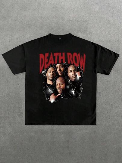 Manfinity Dauomo تيشيرت رجالي كاجوال بطبعة أحرف وشخصيات بياقة مستديرة وأكمام قصيرة