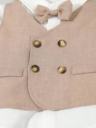SHEIN طقم بدلة جنتلمان للأطفال الصغار 3 قطع: قميص مع ربطة عنق + سترة فستان الصدر + بنطلون ، موضة لحفلة عيد الميلاد والمناسبات الرسمية والزفاف والمعمودية وعيد الميلاد الأول