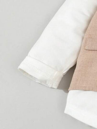 SHEIN طقم بدلة جنتلمان للأطفال الصغار 3 قطع: قميص مع ربطة عنق + سترة فستان الصدر + بنطلون ، موضة لحفلة عيد الميلاد والمناسبات الرسمية والزفاف والمعمودية وعيد الميلاد الأول