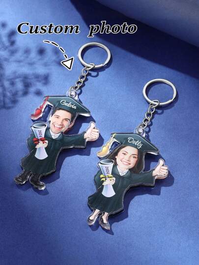 سلسلة مفاتيح الخرسانة المخصصة والمطبوعة بالصور التذكارية للتخرج، قلادة التخرج البلاستيكية، هدية التخرج للشخص المكرم،سلسلة المفاتيح التذكارية للرجل