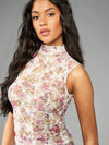 MISSGUIDED توب بدون أكمام بياقة عالية منقوش بالورود ذو دانتيل مع حاشية مكرر لطبقات متعددة، ملابس علوية أنيق لحفلات الزواج والضيوف، مناسب للربيع والصيف