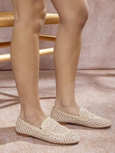 SHUZIA نعال حريمي من الراف قطن مريحة وكاجوال محبوكة يدويًا