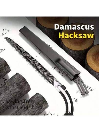 منشار يدوي مصنوع من الصلب الدمشقي عالي الجودة، مع واقٍ واقي - منشار حرجي من الصلب الكربوني سريع القطع لأعمال النجارة والأخشاب والاستخدام في الهواء الطلق، منشار تقليم، أداة يدوية، أداة مثالية للأدوات اليدوية