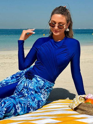 Swim Mulvari طقم ملابس سباحة مكون من 3 قطع بطبعات أنيقة على الطراز الشرق أوسطي المحتشم للنساء، بتصميم تانكيني، ملابس شاطئ