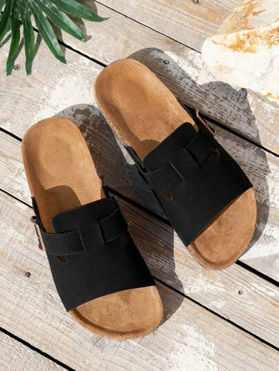 صنادل صيفية كاجوال للرجال، شباشب بألوان كتلة بسيطة - شباشب خلفية غير مغلقة، لون أسود للأعلى والأشرطة، مناسبة للاستخدام في الداخل/الخارج/الشاطئ