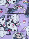 Sanrio جموعة من 2 قطعة لباس نسائي ربيعي وصيفي من تصريح ماركة سانريو KUROMI، قميص بجيب زر وأكمام قصيرة مطبوع وشورت بفيونكة، بيجامة مناسبة للاستخدام المنزلي