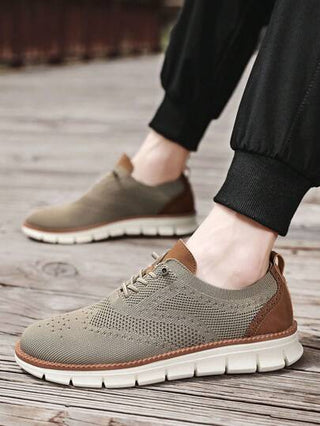 أحذية رياضية بشبكة هواء خفيفة الوزن للرجال، بلون خاكي أنيق كاجوال، أحذية رجالية مريحة بمقاسات كبيرة