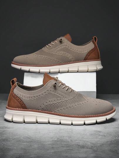 أحذية رياضية بشبكة هواء خفيفة الوزن للرجال، بلون خاكي أنيق كاجوال، أحذية رجالية مريحة بمقاسات كبيرة