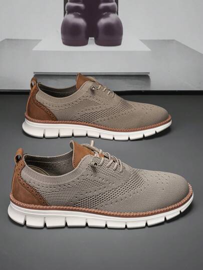 أحذية رياضية بشبكة هواء خفيفة الوزن للرجال، بلون خاكي أنيق كاجوال، أحذية رجالية مريحة بمقاسات كبيرة