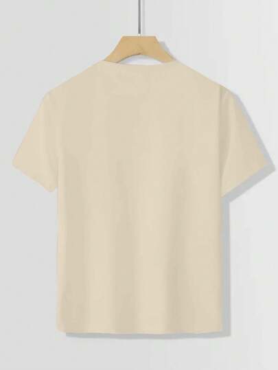 ملابس علوية قصير الأكمام بياقة مستديرة ذي لون المشمش المطبوع للأولاد والمراهقين، توب صيفي