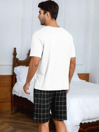 AICJ 2 طقم رجالي من شورت قصير بجيوب وتي شيرت بأكمام قصيرة، لون واحد ، أسلوب كاجوال فضفاض ، بسيط ، مناسب للربيع والصيف كملابس منزلية