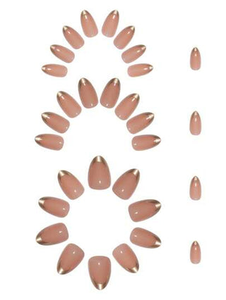 30 قطعة أظافر صناعية قصيرة بسيطة وأنيقة بطراز فرنسي ذهبي اللوز، مناسبة للارتداء اليومي للنساء