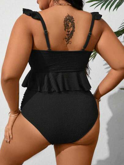 SHEIN Swim Curve ملابس علوية بكيني أكثر سعة بتصميم عنق حول الرقبة، بسيط وأنيق للصيف