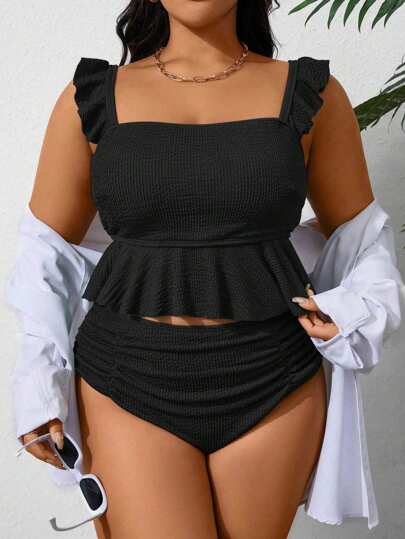SHEIN Swim Curve ملابس علوية بكيني أكثر سعة بتصميم عنق حول الرقبة، بسيط وأنيق للصيف