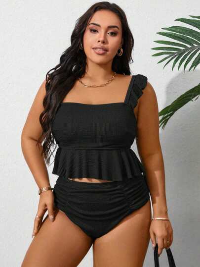 SHEIN Swim Curve ملابس علوية بكيني أكثر سعة بتصميم عنق حول الرقبة، بسيط وأنيق للصيف