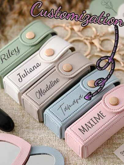 كيس أحمر شفاه شخصي مزود بسلسلة مفاتيح ، علبة أحمر شفاه مع مرآة ، حقيبة تخزين أحمر شفاه مخصصة مانعة للفقدان ، هدية لفتيات الزفاف ، تخزين متعدد الوظائف في عيد الحب